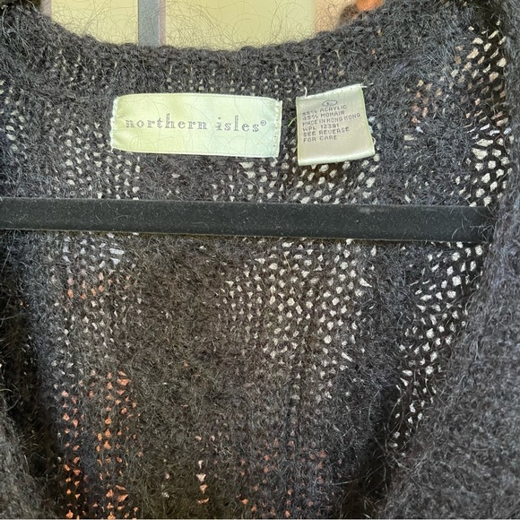 Northern Isles women’s cable knit V Neck Sweater Size Large mohair acrylic black - Picture 4 of 8